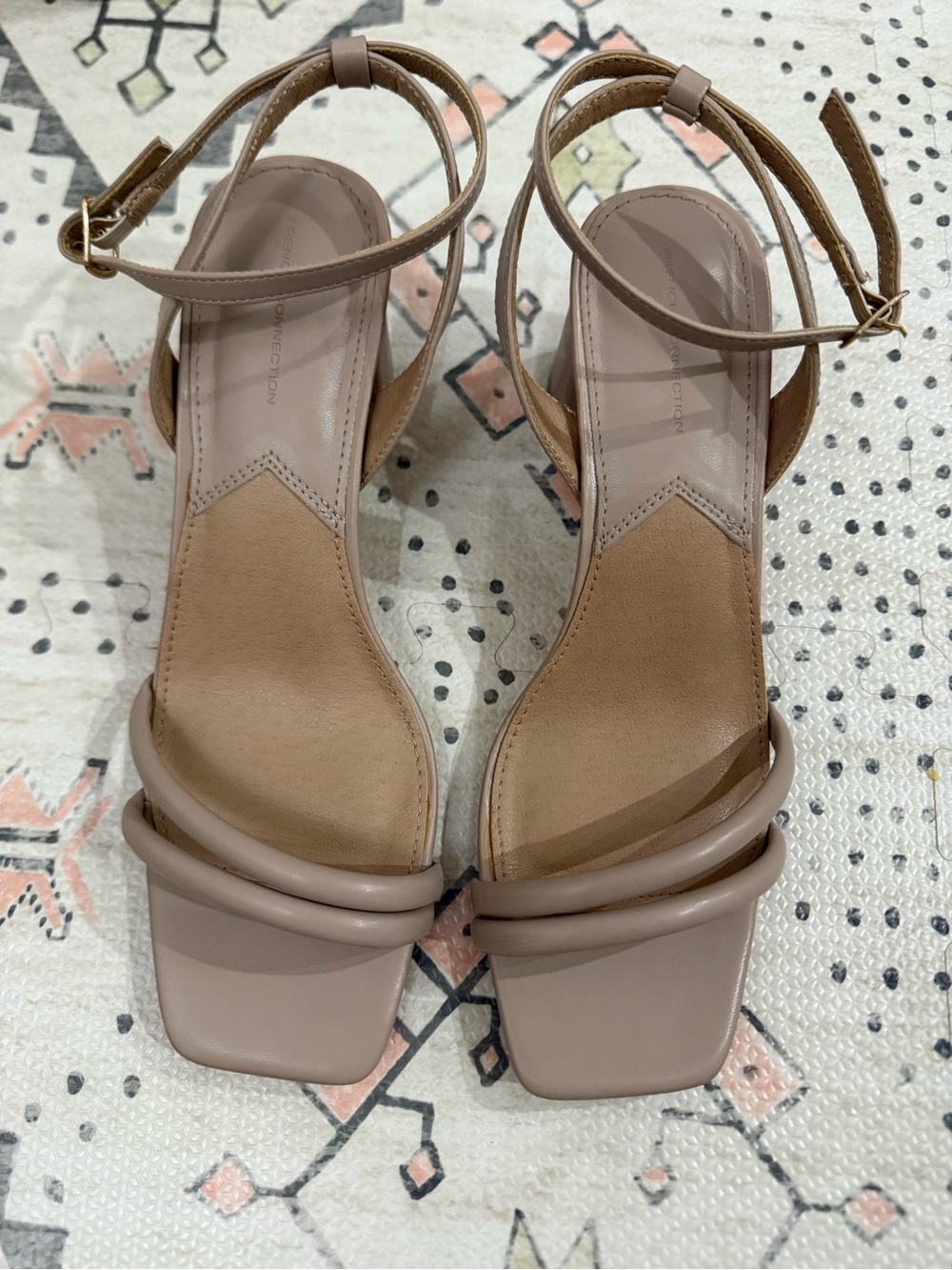 NWOT French Connection Taupe Square-Toe Ankle-Strap Block Heels